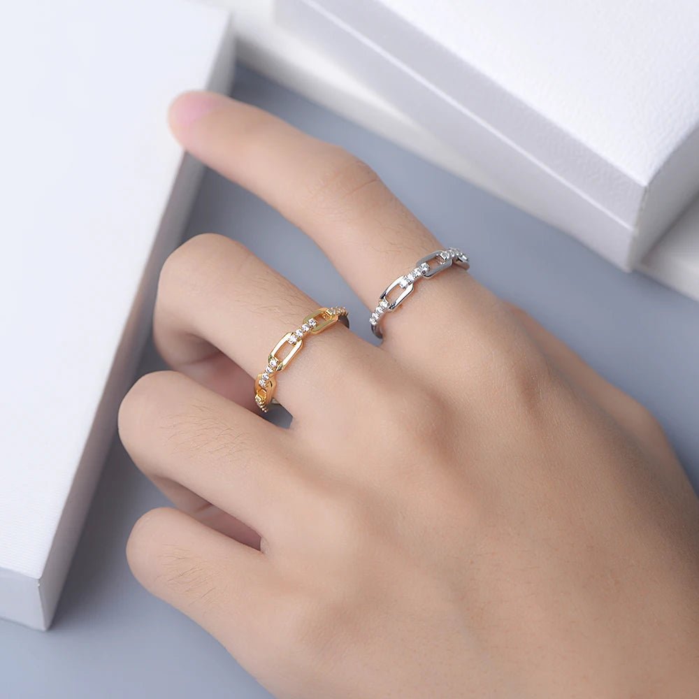 Pretty Fashion Creative Jewelry Dainty Gold Plated CZ Chain Ring â Image 5