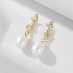 KE5382 Vintage High Quality Zircon Pearl Earrings 925 Sterling Silver 14k Gold Plated Women  Freshwater Pearl Earrings Wholesale