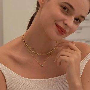 Dainty 14k Gold Plated 925 Silver Simple Gold CZ Diamond Choker Necklaces Women Trendy Gold Necklace Jewelry Gifts for Girls