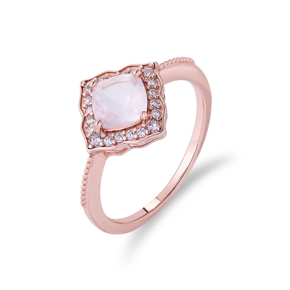 Manufacture Wholesale Female Gemstone Ring 925 Sterling Silver Rose Gold Plated CZ Natural Rose Quartz Wedding Engagement Ring â Image 7