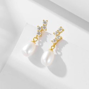 KE5383  Elegant Luxury Pearl Earrings 925 Sterling Silver Drop Zircon Simplicity Freshwater Pearls Earrings for Women Wholesale