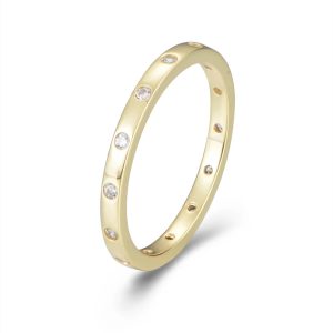 Women Vintage Designed Sterling Golden Simple Zircon Ring