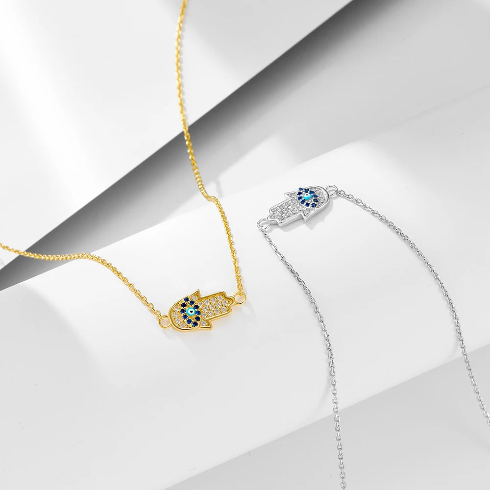 AN251 Peishang Wholesale Trendy Hamsa Necklace 925 Sterling Silver Necklace 14k Gold Plated Eye Necklace for Women - Image 3