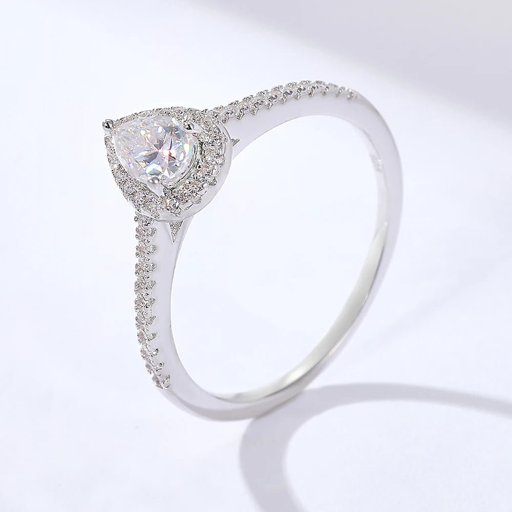 Peishang Wholesale Jewelry 925 Sterling Silver Rhodium Plated Geometric Drop Shape Teardrop Moissanite Ring for Women Wedding – Image 5