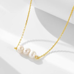AN471  Fashion Jewelry 925 Sterling Silver Pearl Necklaces Freshwater Pearl Gold Plated Necklaces Mother's Valentine's Day Gift