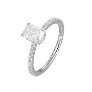 Peishang Wholesale Jewelry 925 Sterling Silver Rhodium Plated Geometric Rectangle Shape Cut Moissanite Ring for Women Wedding