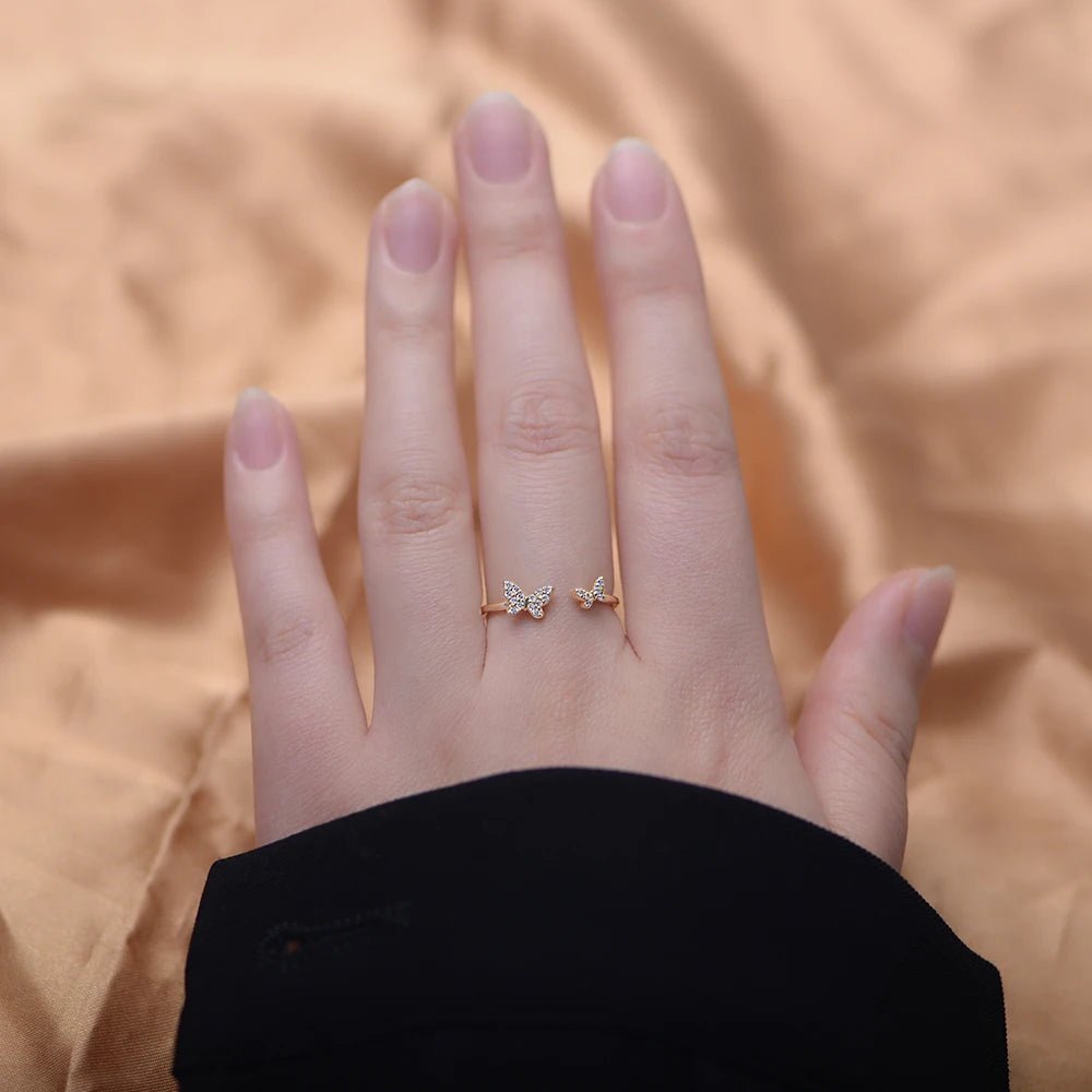 Factory Supply Delicate Women Finger Jewelry Sparkling Cubic Zircon Butterfly Rings Open Cuff Lucky Butterfly Ring for Friends â Image 3