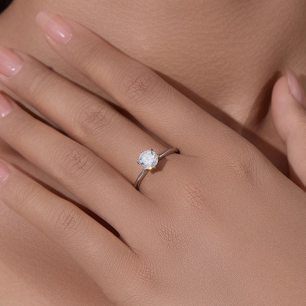 Peishang Wholesale Jewelry 925 Sterling Silver Rhodium Gold Plated Geometric Circle Round 1ct Moissanite Ring for Women Wedding - Obrázek 4