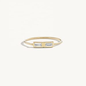 Peishang Custom Design Jewelri Stacked Double baguette Zircon Diamond Ring Double 925 Sterling Silver Casual Rings for Ladies