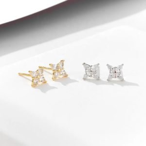 Peishang Delicate Mini Flower Piercing Stud 925 Sterling Silver 14k Gold Plated Cubic Zirconia Earrings
