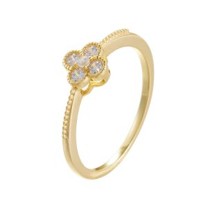 Classic Fine Jewelry 925 Sterling Silver 14k Gold Plated CZ Minimalist Quality Silver Four Leaf Clover Rings for Women Girls