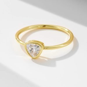New Fashion Silver Ring 925 Sterling Jewelry Gold Plated Simple Geometric Triangle CZ Single Diamond Rings for Women