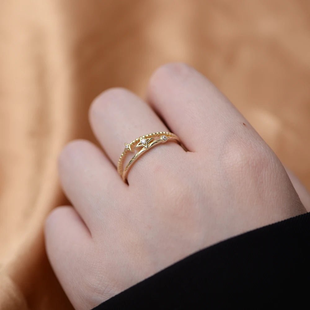 Wholesale Fashion Hip Hop Fine Jewelry Rings 925 Sterling Silver 14k Gold Plated Iced Out Cz Diamond Double Star Ring – Image 4