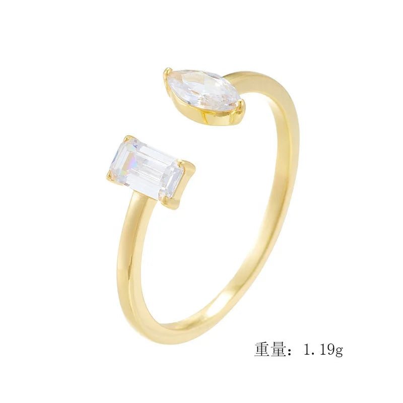 Wholesale Custom Simple Sterling 925 Silver Cubic Zircon Ring Unique Design Engagement 14k Yellow Gold Open Baguette Rings â Image 6