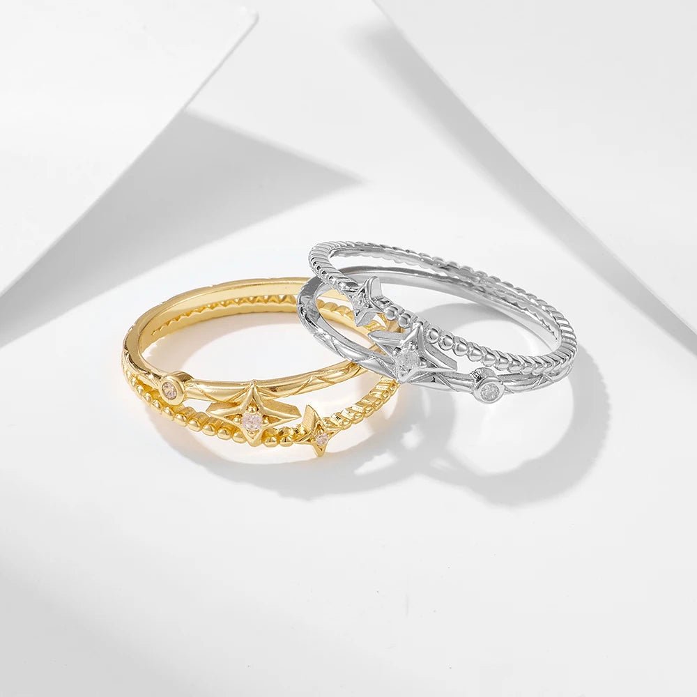 Wholesale Fashion Hip Hop Fine Jewelry Rings 925 Sterling Silver 14k Gold Plated Iced Out Cz Diamond Double Star Ring – Image 2