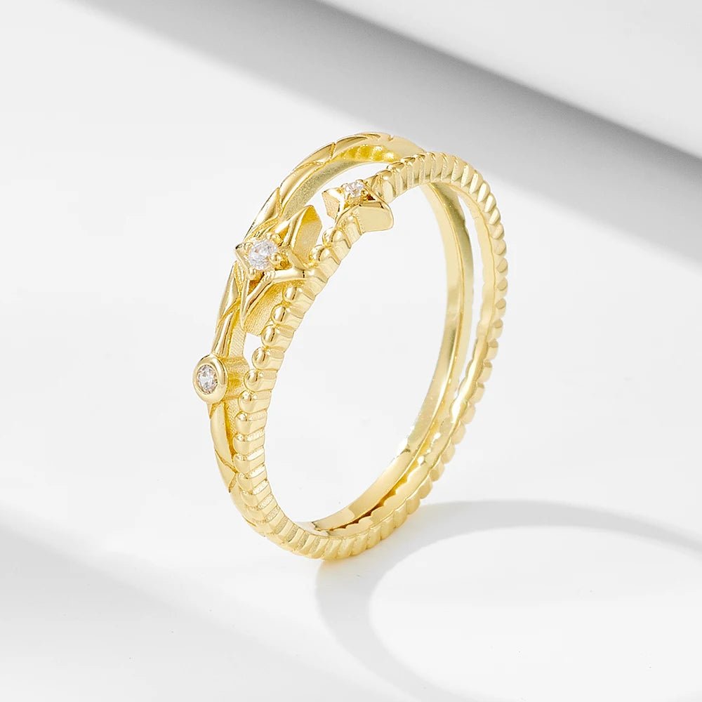 Wholesale Fashion Hip Hop Fine Jewelry Rings 925 Sterling Silver 14k Gold Plated Iced Out Cz Diamond Double Star Ring