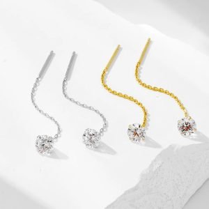 Peishang Jewelry 925 Sterling Silver 14K Gold Plated Cz Cubic Zirconia Zircon Tassel Drop Chain Stud Earrings
