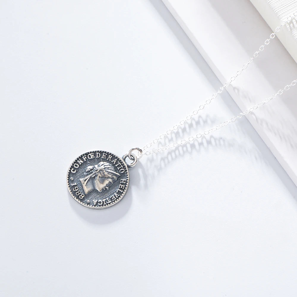 925 Sterling Silver Antique Jewelry Retro Switzerland Hero Confederatio Helvetica 5 1988 Round Coin Necklaces - Image 3
