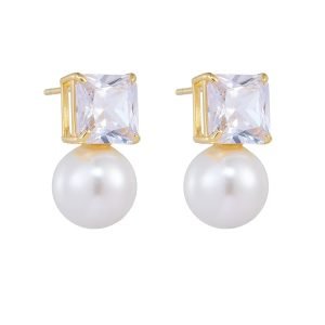 New Trendy S925 Sterling Silver Square Zircon Pearl Earrings Fine Jewelry for Women Valentine's Day Gift