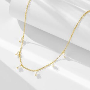 LN0634 Fashion 925 Silver Jewelry Wholesale 925 Sterling Silver Small Real Pearl Freshwater Pearls Gold Plated Necklaces Women