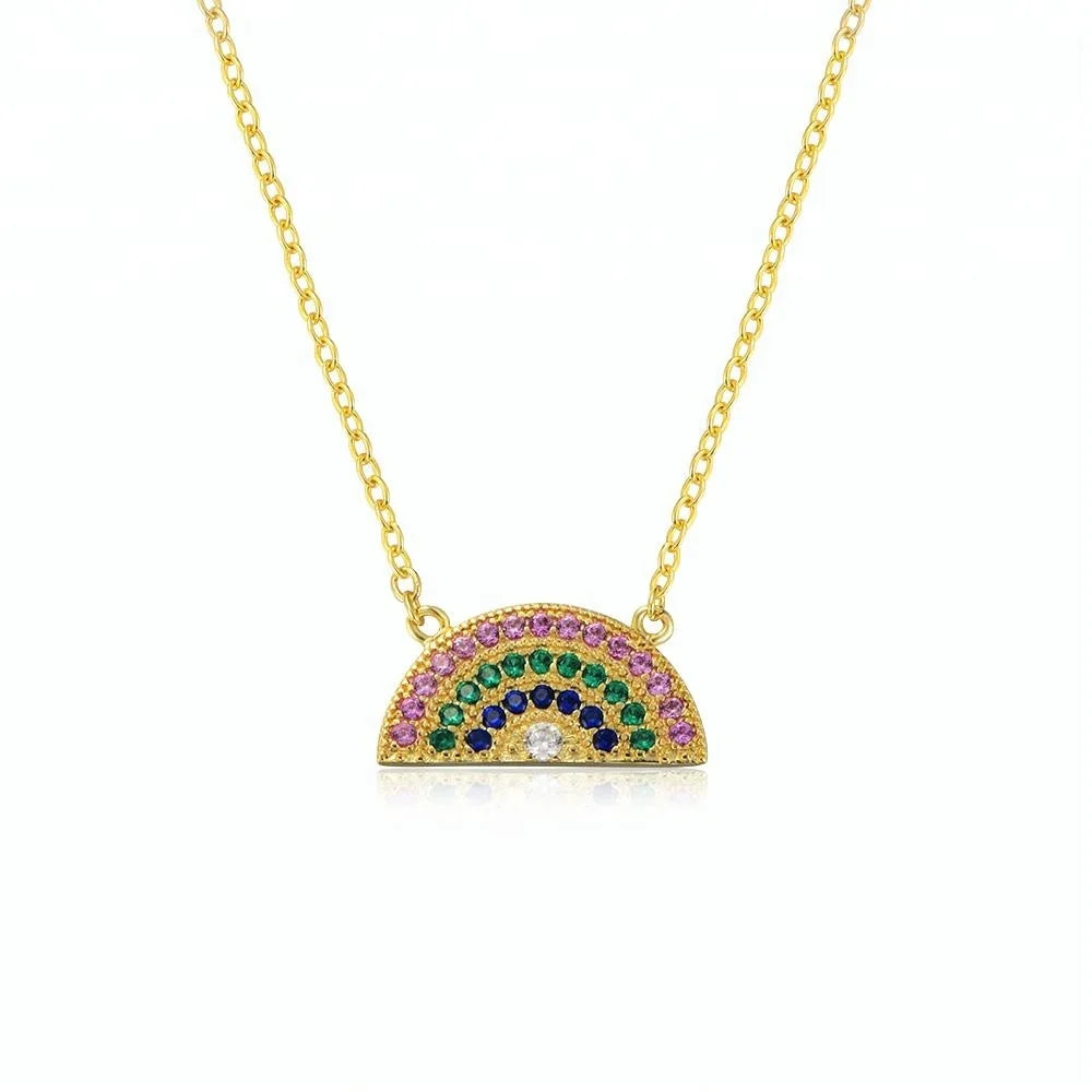 AN176 Peishang 925 Silver Gold Plating Jewelry Rainbow Color Cubic Zirconia Necklace for Children Women - Image 6