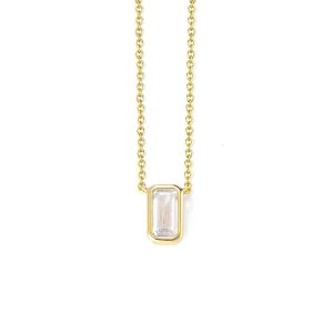 2024 925 Sterling Silver Necklace White Cz Rectangle Emerald Shape Gold Plated Pendant Necklace
