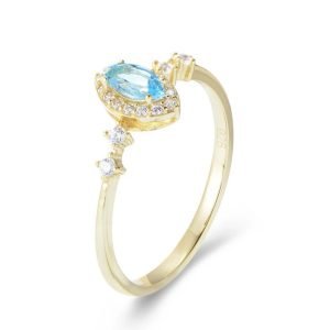 Trendy Bridal Jewelry Marquise Topaz Psj S925 Sterling Silver 14k Gold Plated CZ Zircon Engagement Bands Rings for Ladies