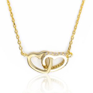 Customized Romantic Hollow Double Heart 925 Sterling Silver Necklace Mini Cubic Zirconia Interlocking Heart Charm Chain Necklace