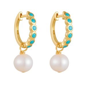 Peishang Wholesale Jewelry 925 Sterling Silver Gold Plated Cute Pearl Turquoise Huggie Earrings