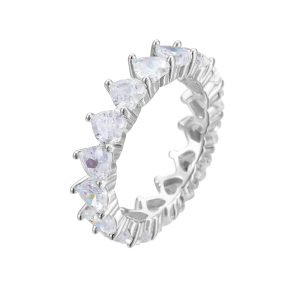 Peishang Wholesale Jewelry 925 Sterling Silver 14K Gold Plated White Zircon Cz Heart Tennis Ring