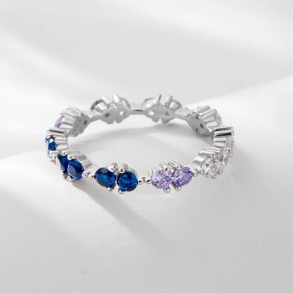 Peishang Manufacturers Custom Design Jewelry Gradient Bluesapphire Eternity Ring Fashion Jewelry Knuckle Sterling Silver Rings - الصورة 7