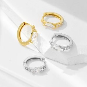 Peishang Jewelry 925 Sterling Silver 14K Gold Plated Mini Series Small Cz Zircon Horse-Eye Shaped Hoop Huggies Earrings