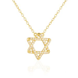 Peishang Wholesale Jewelry 925 Sterling Silver 14K Gold Plated Cz Zircon Six-Pointed Star Pendant Necklace
