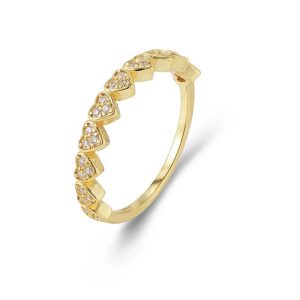 Trendy Inspired Heart Jewelry Psj S925 Sterling Silver 14k Gold Plated Cubic Zircon Round Engagement Bands Rings for Women