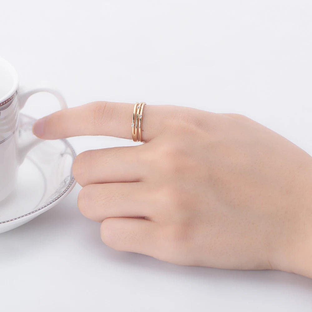 Peishang 925 Sterling Silver 18k Gold Plated Rings Double Round Cubic Zirconia Jewelry Women Jewellery Custom Manufacture Vendor - Image 2