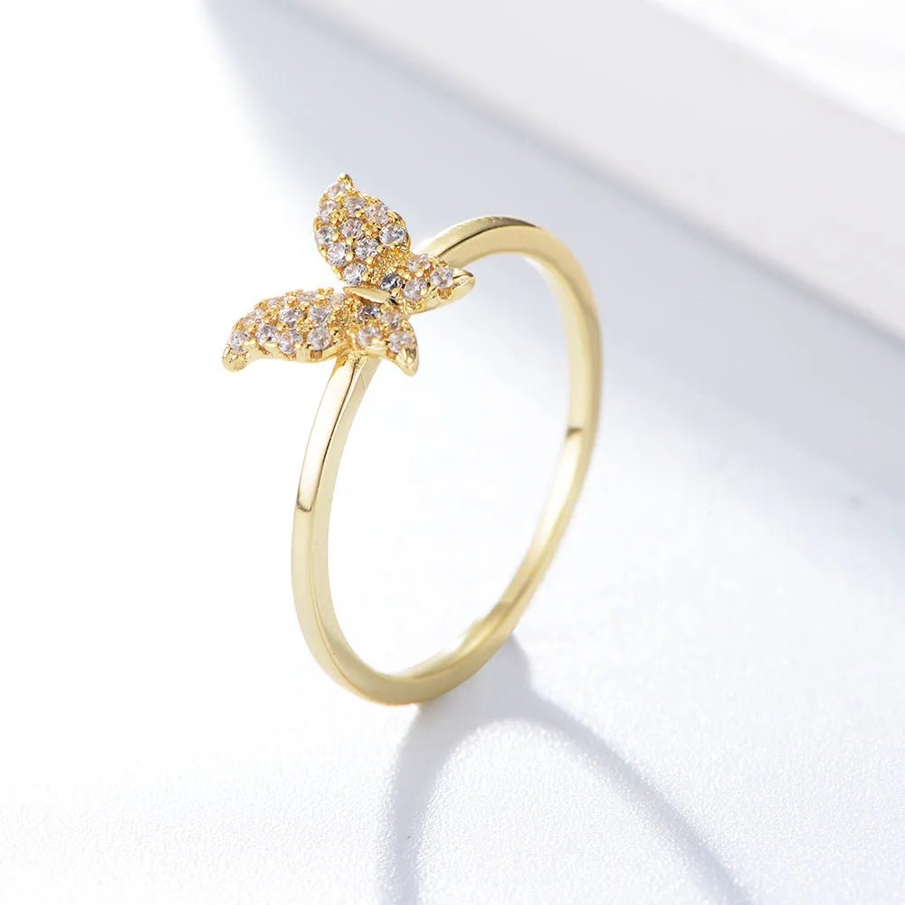 Gold Plated Cz Cubic Necklaceutterfly Ring for Women Girls Sterling Silver Jewelry Custom Logo Butterfly Cocktail Ring Zircon – Image 2