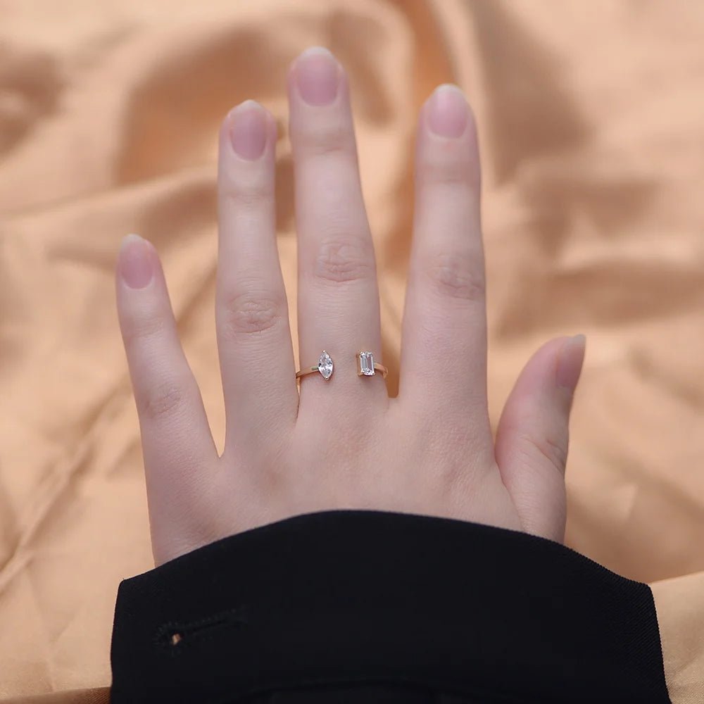 Wholesale Custom Simple Sterling 925 Silver Cubic Zircon Ring Unique Design Engagement 14k Yellow Gold Open Baguette Rings â Image 3