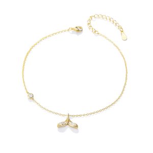 Trendy Fine Jewelry 14k 18k Gold Plated Mermaid Tail Chain Cubic Zircon 925 Sterling Silver Mixed Charm Anklets Beach for Women
