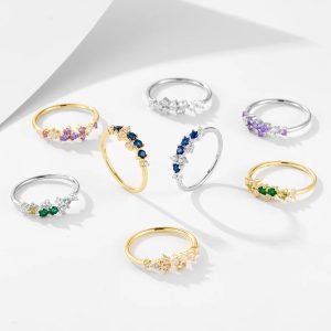 New 925 Sterling Silver Birthstone CZ Zircon Trend Thenight Sky Inspired Twinkling Stars Birth Stone Stackable Cluster Rings