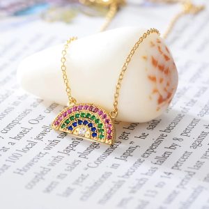 AN176 Peishang 925 Silver Gold Plating Jewelry Rainbow Color Cubic Zirconia Necklace for Children Women