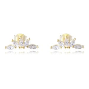 New Product Hot Sale Punk Sterling Silver Cz Zircon  Half  Diamond ShapedFlower Stud Earrings for Woman