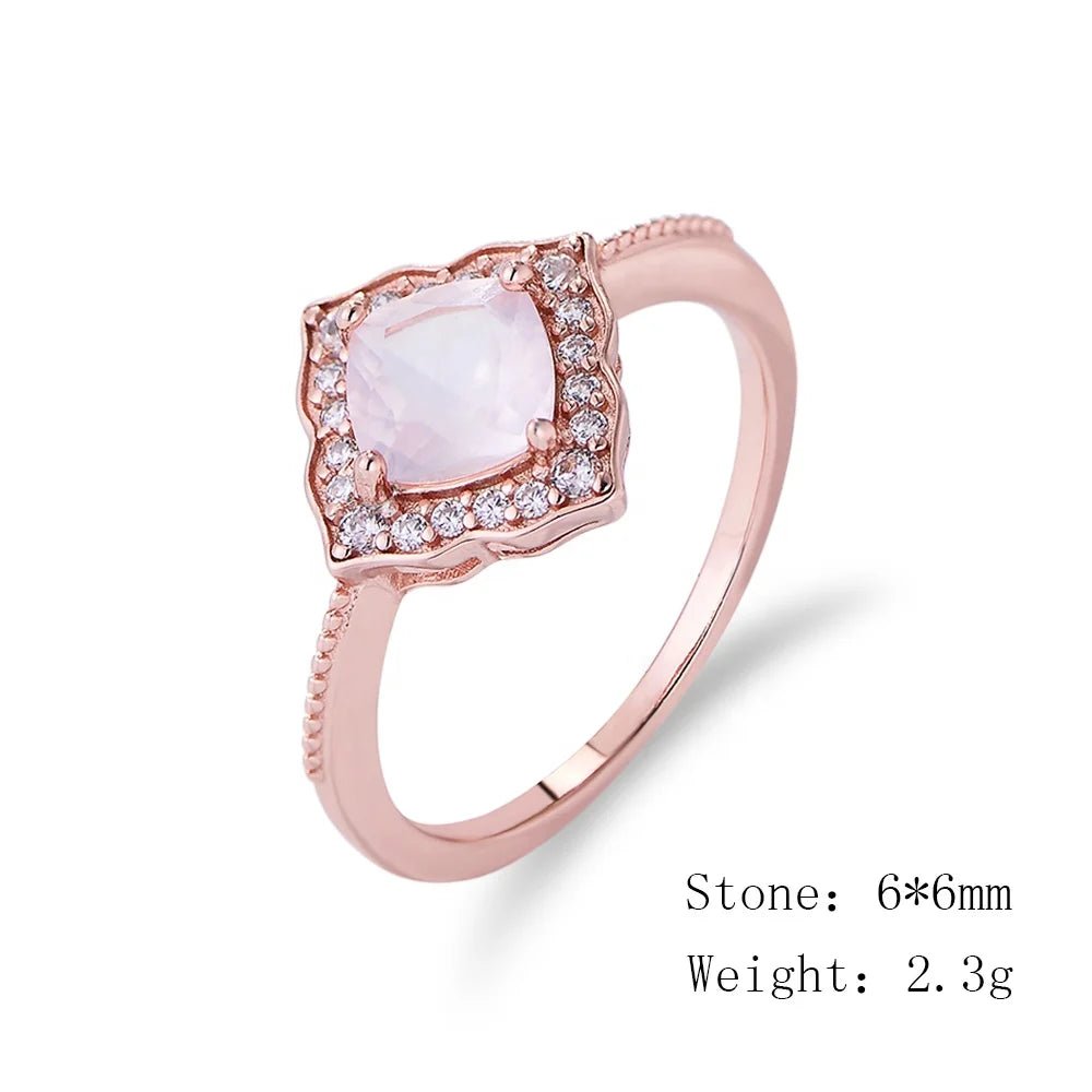 Manufacture Wholesale Female Gemstone Ring 925 Sterling Silver Rose Gold Plated CZ Natural Rose Quartz Wedding Engagement Ring â Image 5