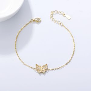KB0566  Classic Beautiful Insect S925 Sterling Silver Zircon Bridal Link Chain Adjustable Butterfly Charm Bracelet Jewelry