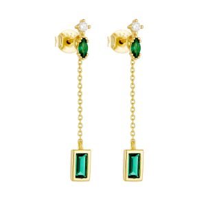 Peishang Jewelry 925 Sterling Silver 14K Gold Plated Round Ball Tassel Long Chain Stud Earrings