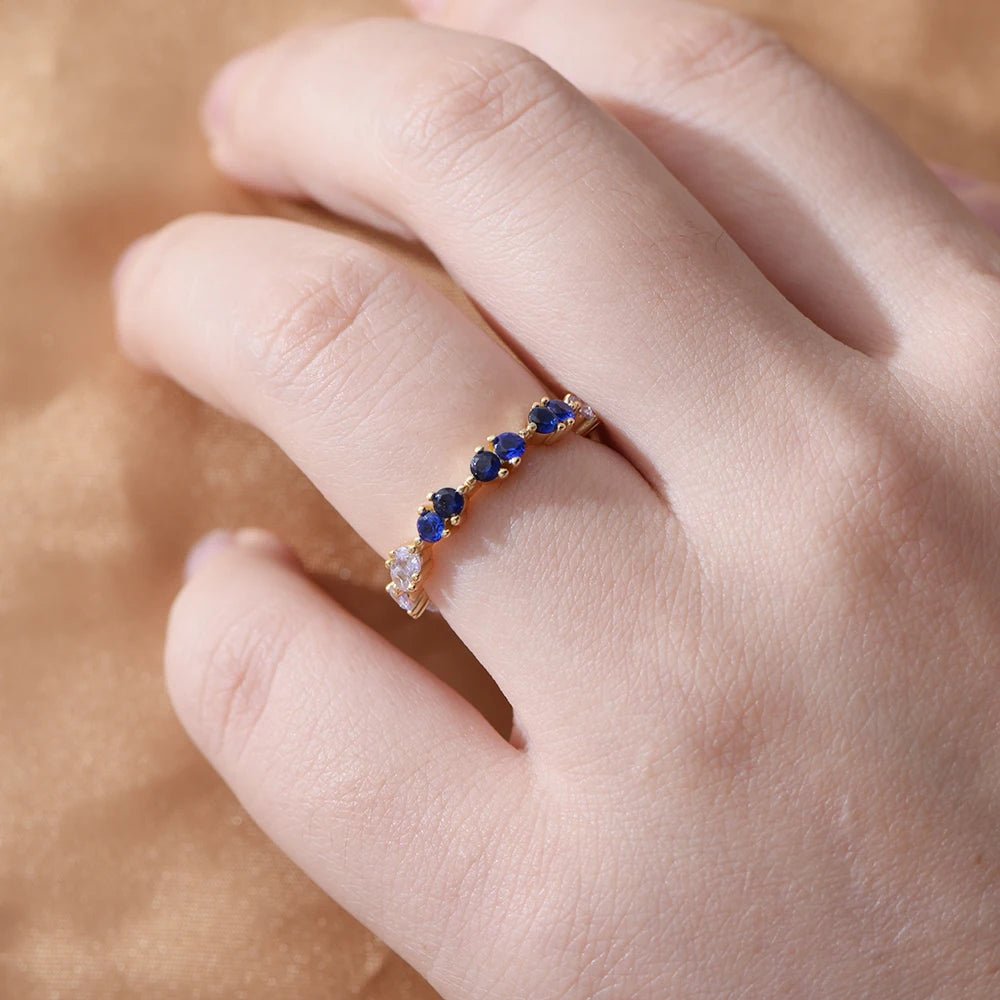 Peishang Manufacturers Custom Design Jewelry Gradient Bluesapphire Eternity Ring Fashion Jewelry Knuckle Sterling Silver Rings - الصورة 5